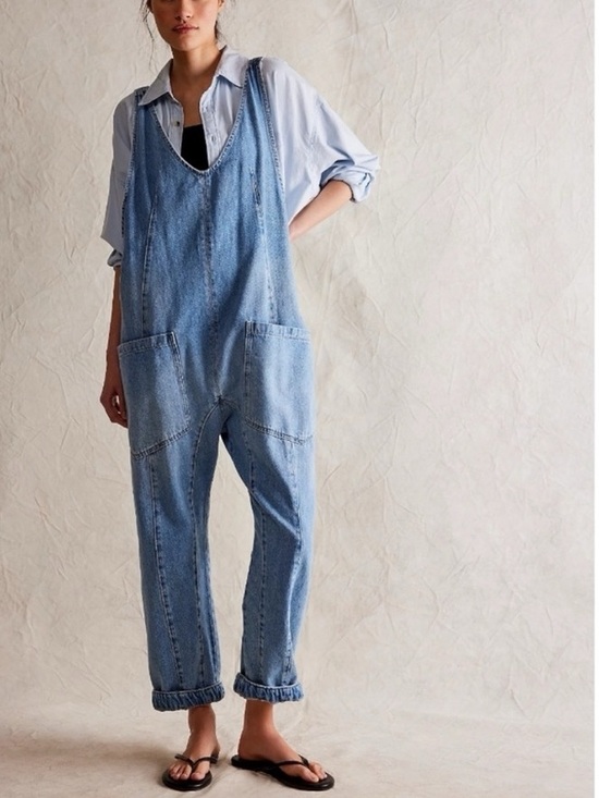 Free People Denim - Free People We The Free High Roller Jumpsuit in Sapphire Blue